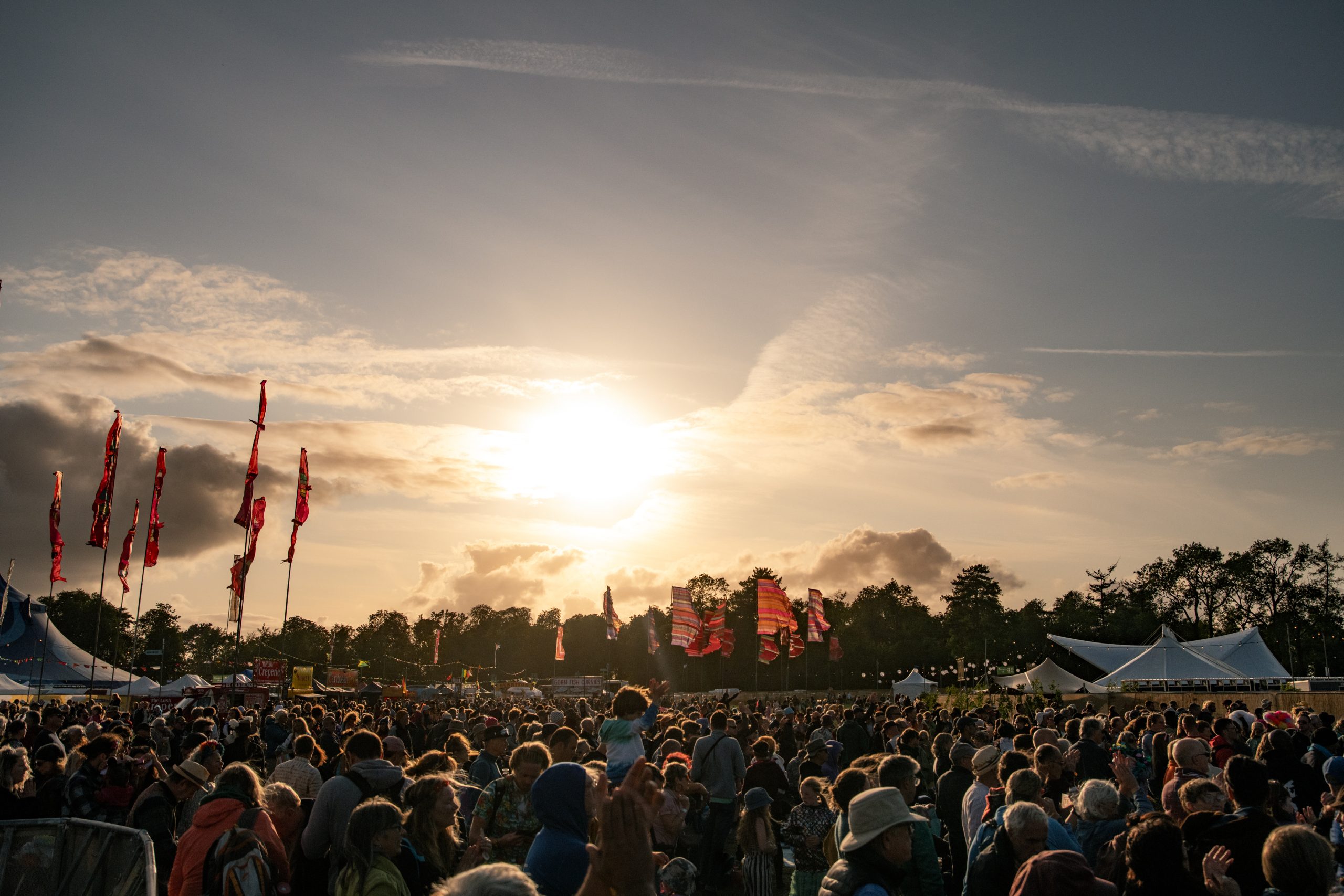 Sunset over the Open Air Stage at WOMAD 2023