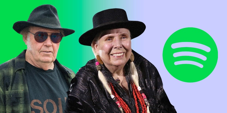 neil young, joni mitchell, spotify logo